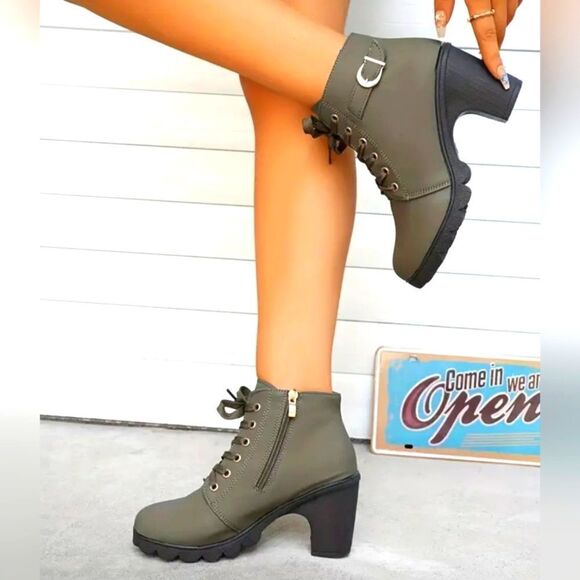 Ladies green platform boots sz 8 - Picture 4 of 7